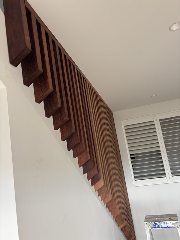 Fresh interior finish beside a timber staircase